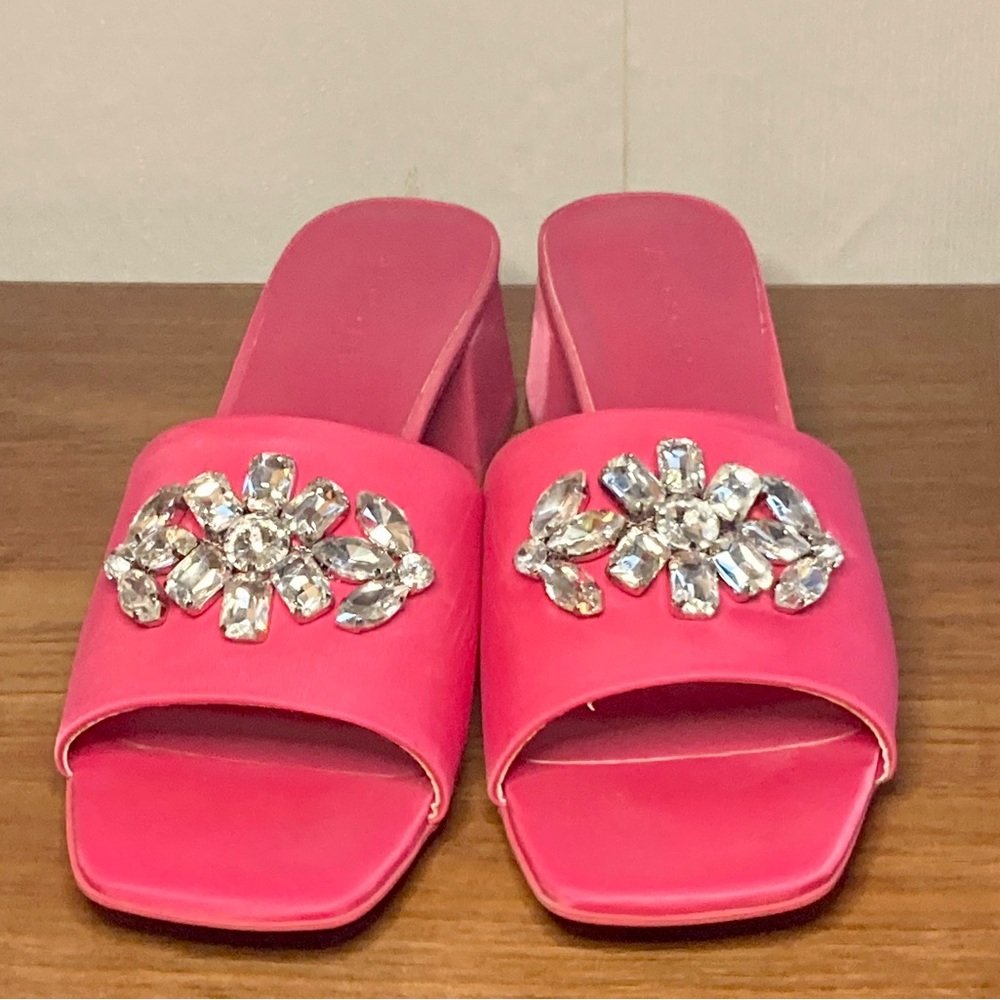 Aerosoles Eventi pink fabric heeled mules slide sandals w jewels size 10-11 - Picture 2 of 8